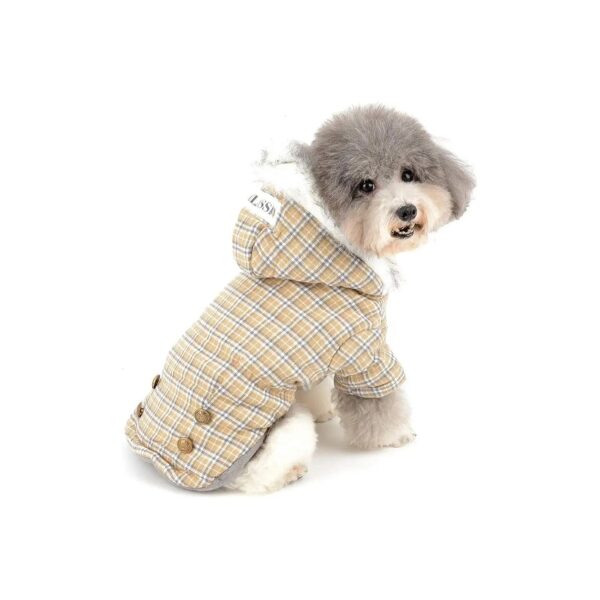 Super Soft Plaid Fleece Dog Winter Coat with Hood for Small Breeds