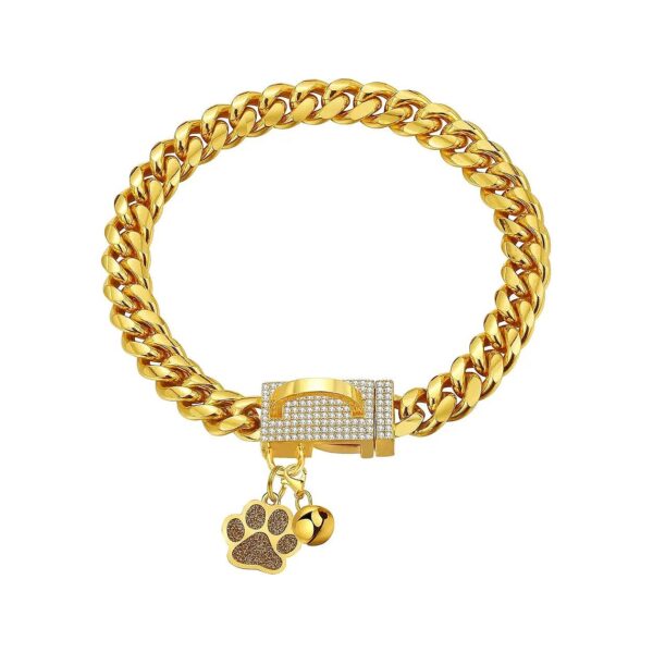 Superb Quality Stainless Steel Gold Cuban Link Dog Chain Collar with CZ Diamond Buckle