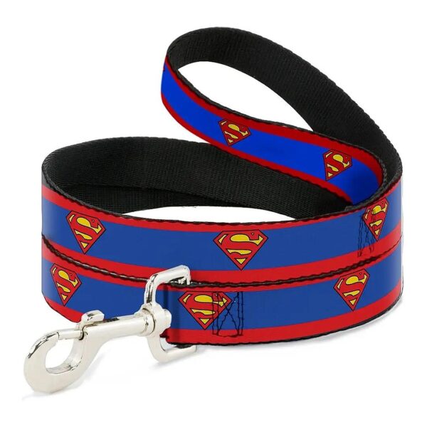 Superman Shield Stripe Red Blue Dog Leash Options for Small Medium Large Dogs and Cats