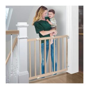 Sustainable Hardwood Baby Gate for Stairs and Doorways with Strong Mounting