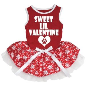 Sweet Lil Valentine Paw Heart Puppy Dog Dress Red Snowflake Medium Size