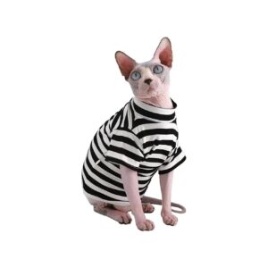 T-Shirts for Hairless Cat, Sphynx Fashion, Red Stripe Pattern, Breathable and Comfortable