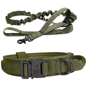 Tactical Dog Collar and Leash Set with Metal Buckle and Handle for Medium Large Dogs