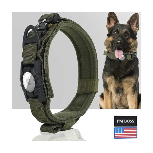 Tactical Dog Collar with AirTag Holder and Zinc Alloy Buckle for Large Dogs