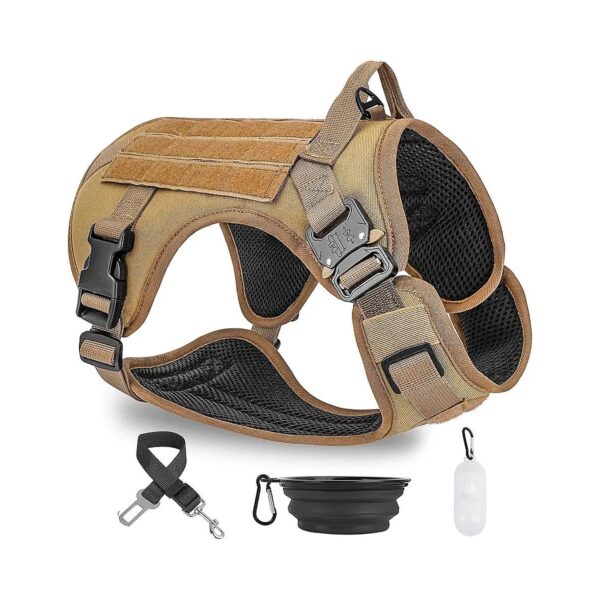 Tactical Dog Harness Vest with No Pull Front Clip and Pet Bowl for Large Medium Dogs