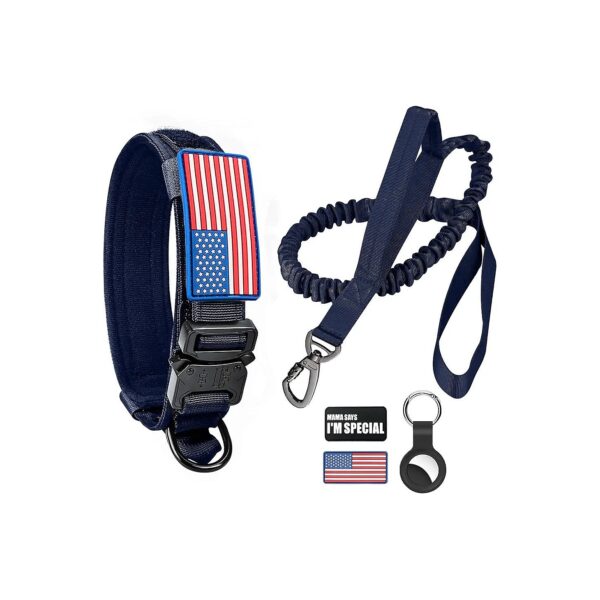 Tactical Dog Leash and Collar Set with Patches and Airtags Case for Training and Hiking