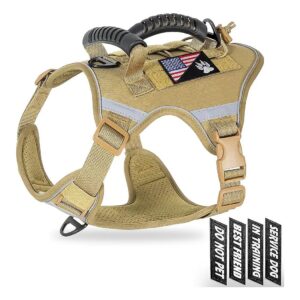 Tactical Hiking Vest for Large Medium Dogs Reflective Khaki Nylon Harness