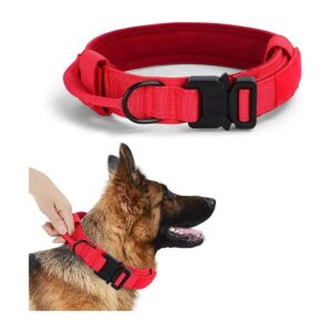 Tactical Red Nylon Dog Collar with Control Handle for Medium and Large Dogs