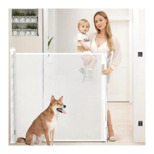 Tall White Retractable Baby Gate Adjustable Gate for Kids Pets Home Safety