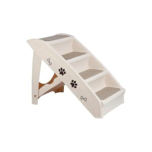 Tan Dog Stairs Steps for Small Dogs with Carpet Treads and Non-Slip Bottom