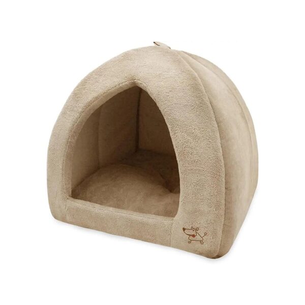 Tan Faux Fur Pet Tent with Soft Poly-Foam Lining for Comfort