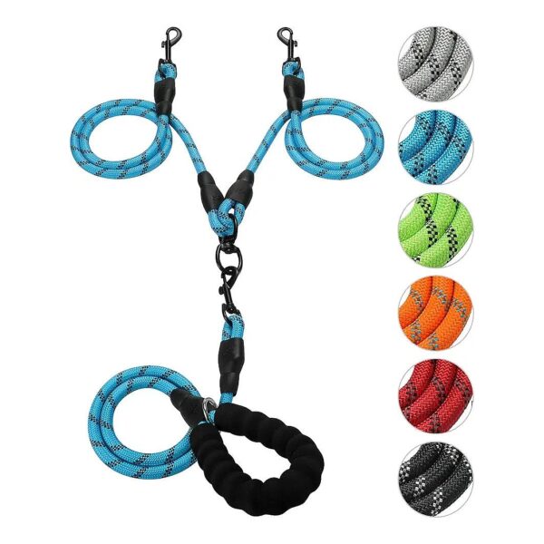 Tangle-Free Double Leash with Reflective Threads for Large and Medium Dogs