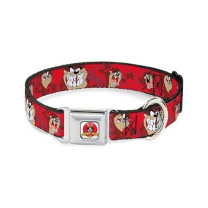 Tasmanian Devil Expressions Red Swirl Dog Collar with Seatbelt Buckle