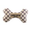 Taupe and Cream Checker Plush Dog Toy with Interactive Squeaker for Aggressive Chewers