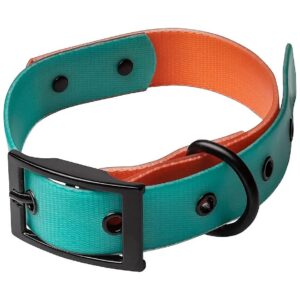 Teal and Peach Nylon Dog Collar with PVC Coating for Dalmatians and Large Dogs