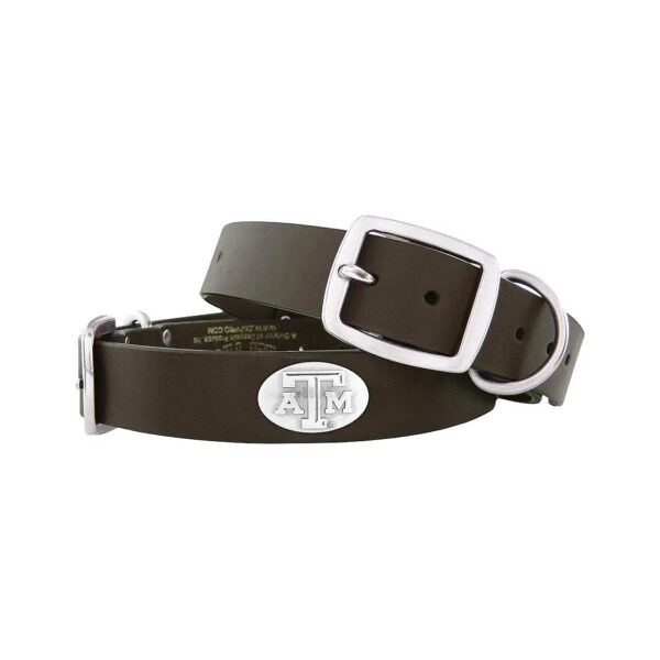 Texas AandM Aggies Themed Pet Collar Made from Genuine Brown Leather with Silver Conchos