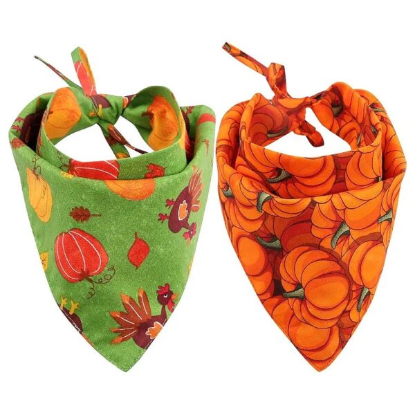 Thanksgiving Dog Bandanas 2 Pack Small Pet Accessories Reversible Cotton Bib Scarf