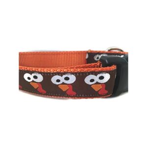 Thanksgiving Turkey Face Nylon Adjustable Dog Collar 1 Inch Wide Medium Large