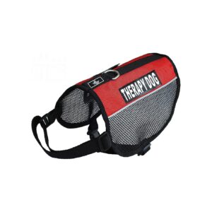 Therapy Dog Red Nylon Harness with Reflective Patches and Custom Fit