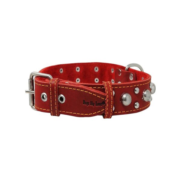 Thick 5 Inch Wide Leather Dog Collar in Red with Real