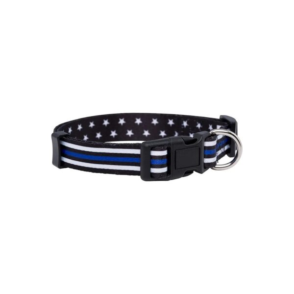 Thin Blue Line Flag Dog Collar with Secure Buckle Closure and Strong Metal D-Rings