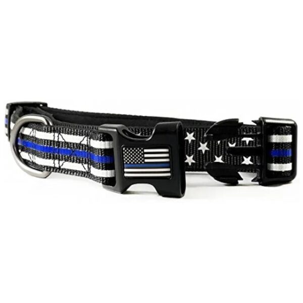 Thin Blue Line Nylon Buckle Collar with Stars and Stripes Pattern