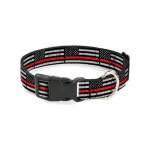 Thin Red Line Flag Polyester Dog Collar 15-26" Neck Size 1" Wide