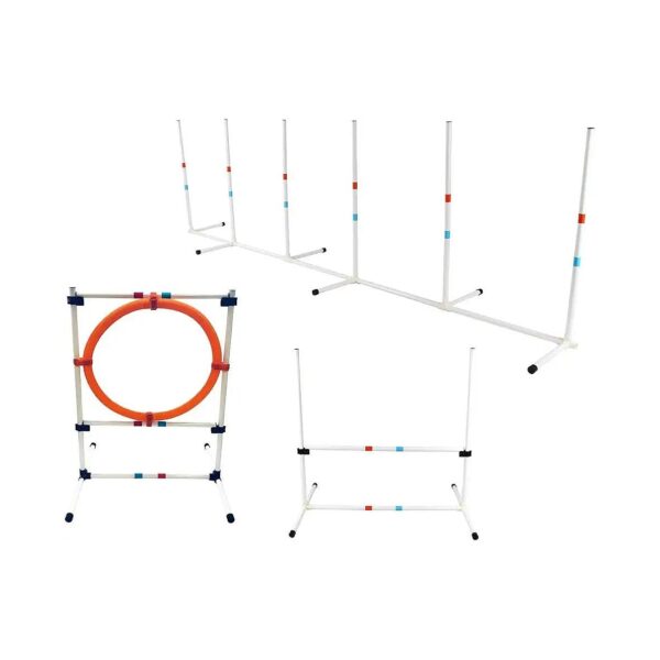 This Dog Agility Equipment Set Includes Adjustable Hoop Jump, Weave Poles, and Bar Jump