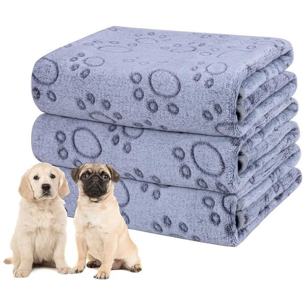 Three-Pack Fleece Pet Blanket, Paw Print Design, Soft and Durable for Puppy and Kitten