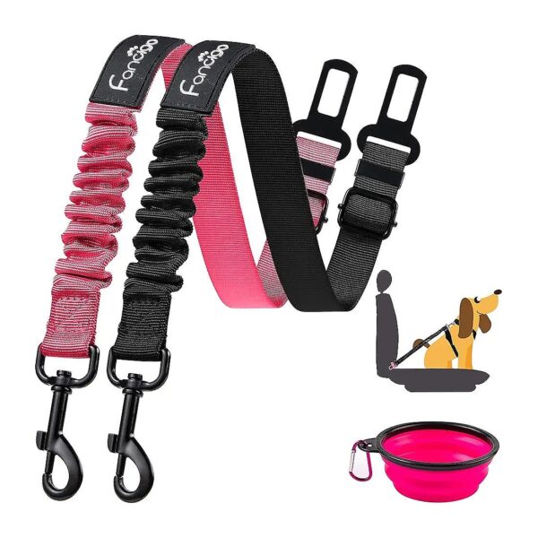 Three-Piece Car Travel Kit for Dogs Featuring Adjustable Seat Belts and Collapsible Bowl