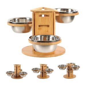 Three Separate Dog Bowls with Adjustable Stand for Multi-Dog Families