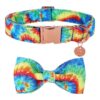 Tie Dye Dog Collar with Removable Bow Tie and Adjustable Size for Small Medium Large Dogs