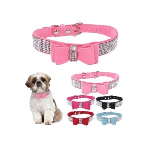 Tied Velvet Leather Dog Collar with Adjustable Metal Buckle for X-Small to Large Dogs