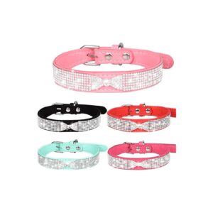 Tiny Pink Dog Collar with Adjustable Buckle and Cute Bling Diamond Decoration