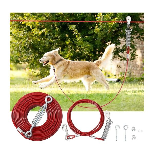 Top-Quality Dog Runner System with 10FT Extension and Pulley Dog Tie Out Cable