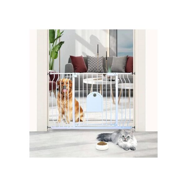 Top of Stair Baby Gate with Cat Door, Pressure Mounted and Auto Close for Easy Use