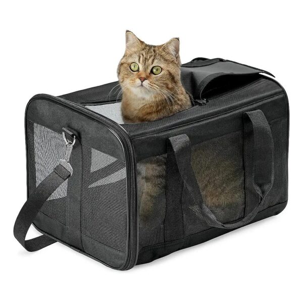 Travel Cat Carrier with External Pockets for Easy Storage of Pet Essentials up to 15 Lbs