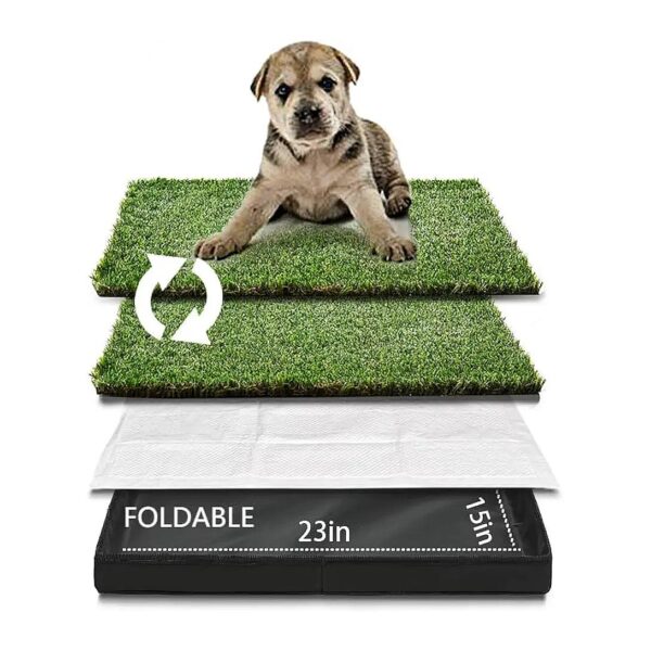 Travel-Friendly Small Dog Litter Box with Foldable Base and Artificial Grass Pee Pads