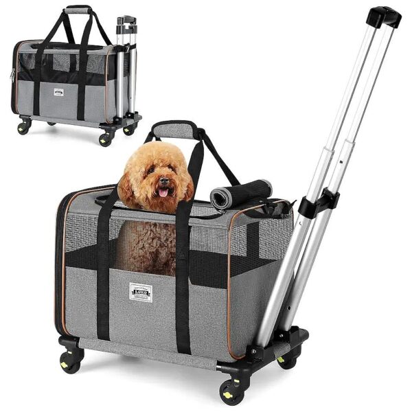 Travel-Friendly Wheeled Dog Carrier with Detachable Wheels and TSA-Compliant Dimensions