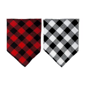 Triangle Buffalo Plaid Dog Bandanas 2 Pack for Small to Large Dogs and Cats