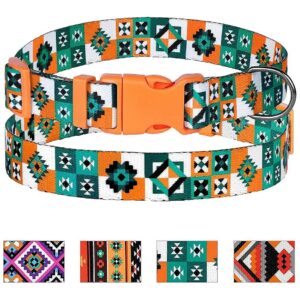 Tribal Dog Collar with Adjustable Buckle Pattern and Soft Multicolor Nylon Material