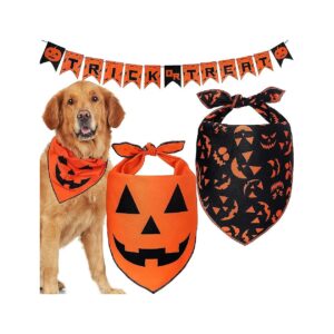 Trick or Treat Halloween Dog Bandanas Jack O Lantern Printed Dog Costumes 2 Pack