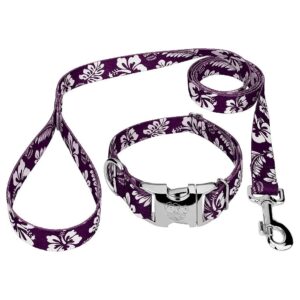 Tropical Purple Dog Collar and Leash Set with 7 Hawaiian Designs