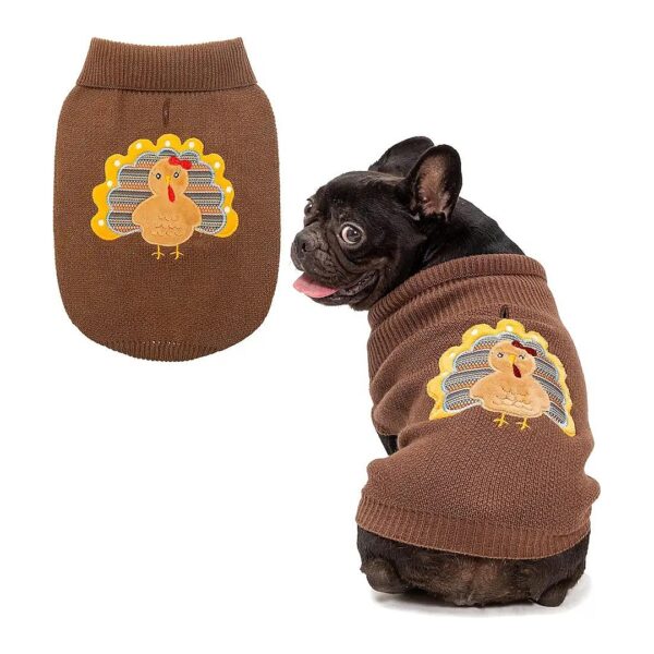 Turkey Pattern Dog Sweater with Classic Round Turtleneck and Knit Fabric