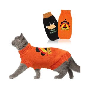 Turkey Patterned Knitted Cat Sweaters for Small Dogs Warm Pullover Knitwear