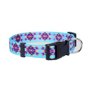 Turquoise Dog Collar with Aztec Tribal Pattern - Adjustable Size for Males and Females