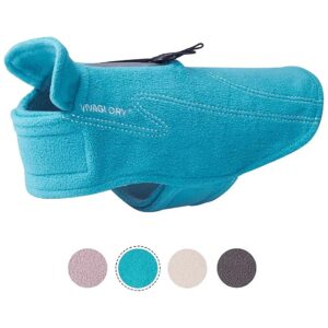 Turquoise Dog Fleece Coat with Hook and Loop Fastener and Leash Hole for Comfortable Wear