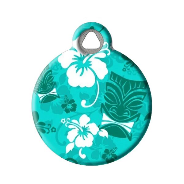 Turquoise Tiki Personalized Dog Tag with Custom ID and Stainless Steel Construction