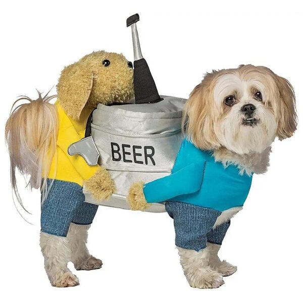 Two Dog Beer Keg Costume for Medium Sized Dogs with Stuffed Paws and Tee-shirts