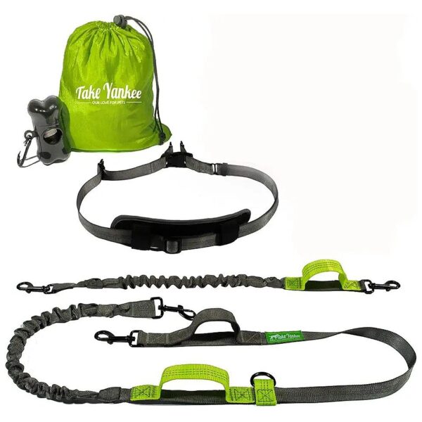 Two-Dog Running Leash Kit with Durable Bungees and Soft-Brimmed Belt for Comfort